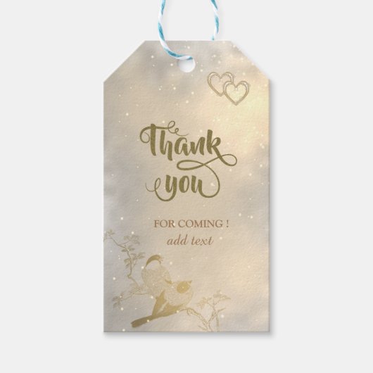 Elegant Chic Gold Hearts, vogels Dank je wel Cadeaulabel (Voorkant)