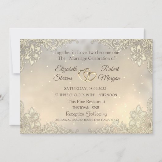 Elegant Chic Gold Hearts Wedding Kaart (Voorkant)