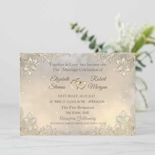 Elegant Chic Gold Hearts Wedding Kaart (Staand voorkant)