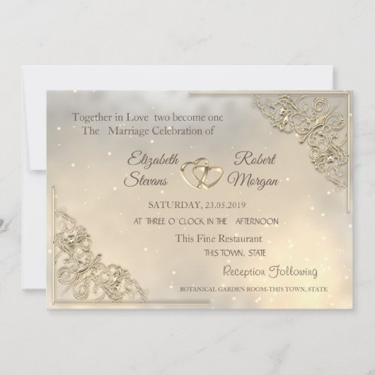 Elegant Chic Gold Hearts Wedding Uitnodiging (Voorkant)