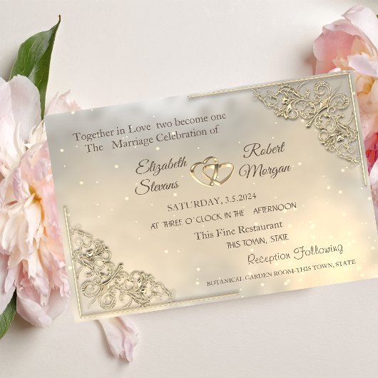 Elegant Chic Gold Hearts Wedding Uitnodiging