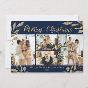 Elegant Chic Gold Leaves 4 Fotokerstkaart