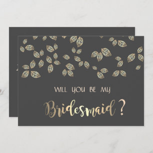 Elegant Chic Gold Leaves Bridesmaid Kaart