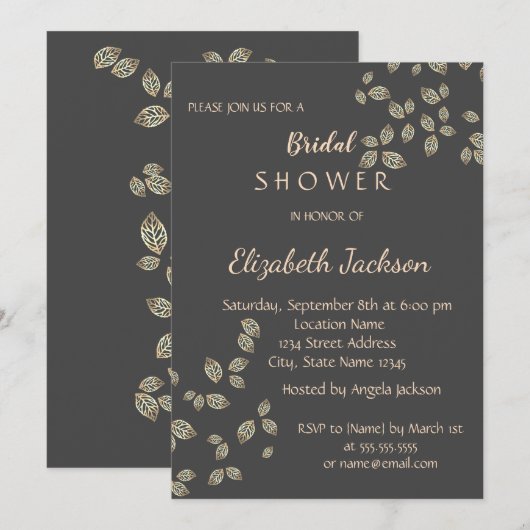 Elegant Chic Gold Leaves Vrijgezellenfeest Kaart (Voorkant / Achterkant)