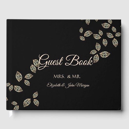 Elegant Chic Gold Leaves Wedding Gastenboek (Voorkant)