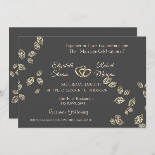 Elegant Chic Gold Leaves Wedding Uitnodiging (Voorkant / Achterkant)