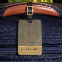 Elegant Chic gold leder brown op name Bagagelabel