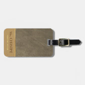 Elegant Chic gold leder brown op name Bagagelabel (Voorkant horizontaal)