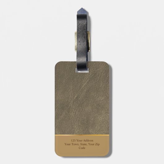 Elegant Chic gold leder brown op name Bagagelabel (Achterkant verticaal)