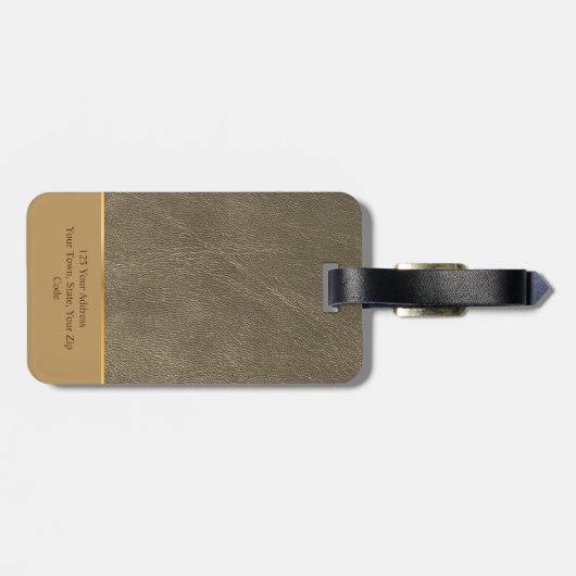 Elegant Chic gold leder brown op name Bagagelabel (Achterkant horizontaal)