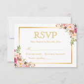 Elegant Chic Gold Lijst Blush Pink Floral Wedding RSVP Kaartje (Voorkant)
