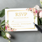 Elegant Chic Gold Lijst Blush Pink Floral Wedding RSVP Kaartje
