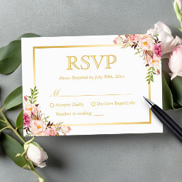 Elegant Chic Gold Lijst Blush Pink Floral Wedding RSVP Kaartje