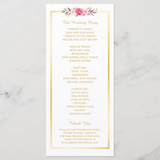 Elegant Chic Gold Lijst Floral Wedding Programme Programmakaart (Achterkant)