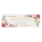 Elegant Chic Gold Lijst Girly Pink Floral Beauty Naambadge (Voorkant)