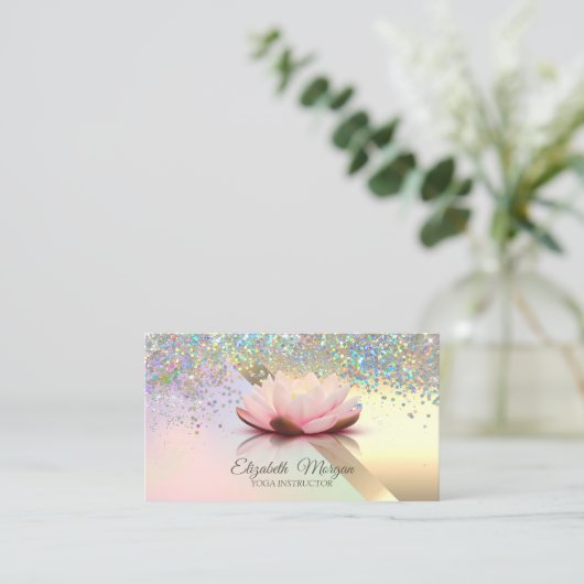 Elegant Chic Gold Lotus Confetti Visitekaartje (Staand voorkant)