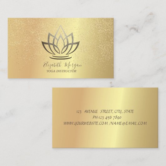 Elegant Chic Gold Lotus Confetti Yoga Instructor Visitekaartje (Voorkant / Achterkant)