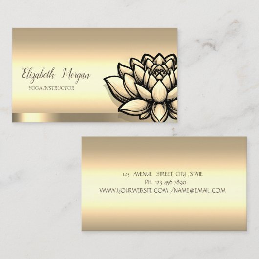 Elegant Chic Gold Lotus Flower Yoga Instructor Visitekaartje (Voorkant / Achterkant)