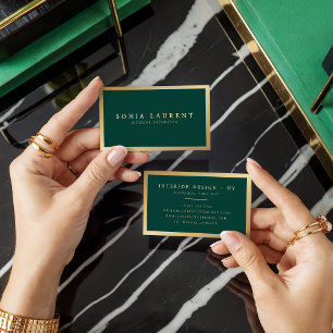 Elegant chic gold metallic forest green minimalist visitekaartje