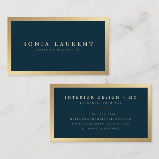Elegant chic gold metallic navy blue minimalist visitekaartje (Voorkant / Achterkant)
