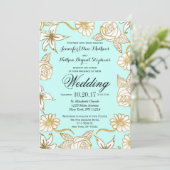 Elegant Chic Gold Mint Flowers Wedding Invitations Kaart (Staand voorkant)