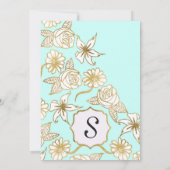 Elegant Chic Gold Mint Flowers Wedding Invitations Kaart (Achterkant)