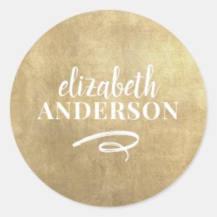 Elegant Chic Gold Modern Square Minimalist Classic Ronde Sticker