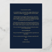 Elegant Chic Gold Navy Photo Sophisticated Wedding Folie Uitnodiging (Achterkant)