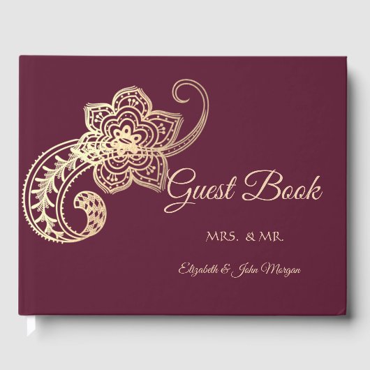 Elegant Chic Gold Paisley Guest Book Gastenboek (Voorkant)
