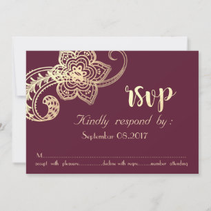 Elegant Chic Gold Paisley RSVP Kaart