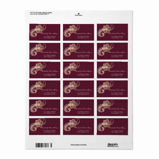 Elegant Chic Gold Paisley Wedding Label (Full Sheet)