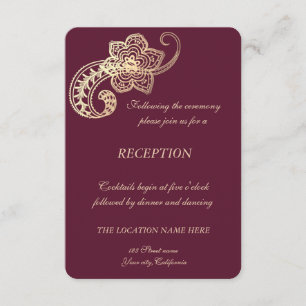 Elegant Chic Gold Paisley Wedding Reception Kaart