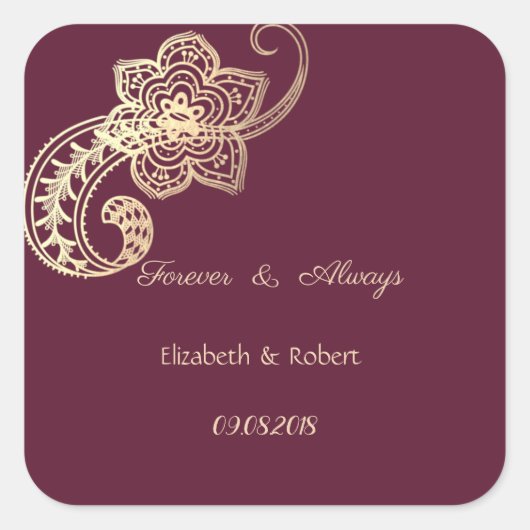 Elegant Chic Gold Paisley Wedding Vierkante Sticker (Voorkant)