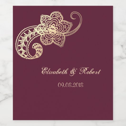 Elegant Chic Gold Paisley Wijn Etiket (Enkel label)