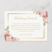 Elegant Chic Gold Pink Floral Wedding Details Informatiekaartje (Voorkant)