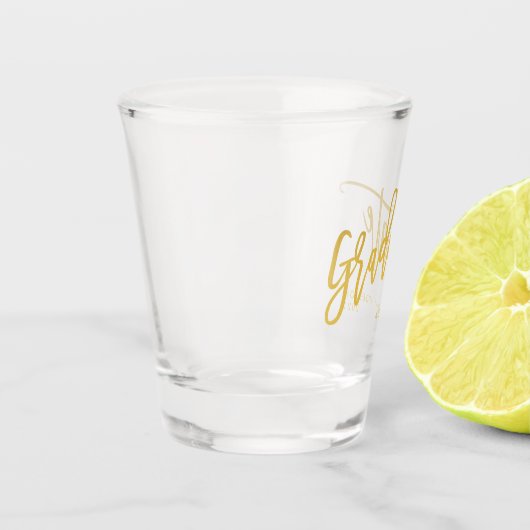 Elegant Chic Gold Script Afstuderen partij Shot Glas (Links)