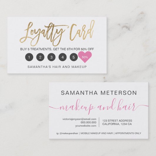 Elegant chic gold script make-up hair roze hart klantenkaartje (Voorkant / Achterkant)