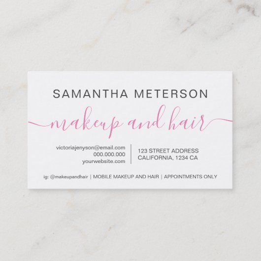 Elegant chic gold script make-up hair roze hart klantenkaartje (Achterkant)