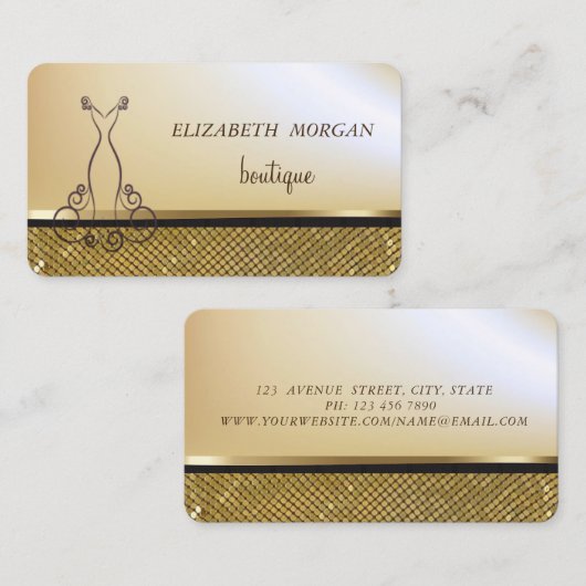 Elegant Chic Gold, Shimmering Gold-sequins, Dress Visitekaartje (Voorkant / Achterkant)