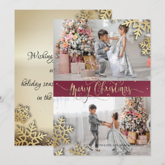 Elegant Chic Gold Snowflakes Foto Merry Kerstry (Voorkant / Achterkant)