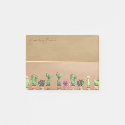 Elegant Chic Gold Stripe, Waterverf Cactus Post-it® Notes (Voorkant)