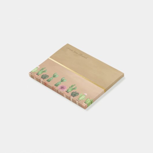 Elegant Chic Gold Stripe, Waterverf Cactus Post-it® Notes (Schuin)