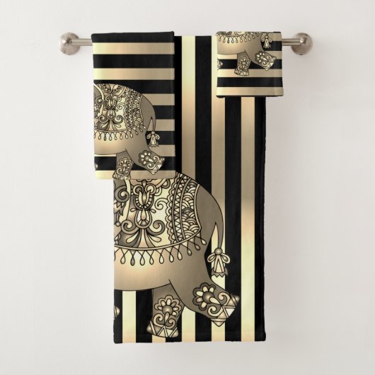 Elegant Chic Gold Stripes Elephant Bad Handdoek (Insitu)