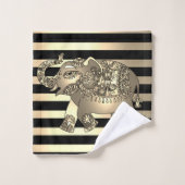 Elegant Chic Gold Stripes Elephant Bad Handdoek (Wasdoekje)