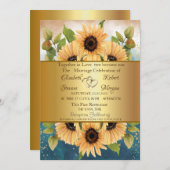 Elegant Chic Gold Sunflower Weduwuitnodiging Kaart (Voorkant / Achterkant)