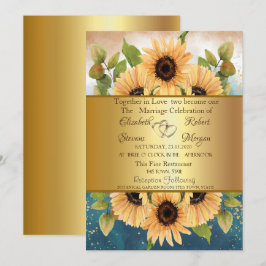 Elegant Chic Gold Sunflower Weduwuitnodiging Kaart