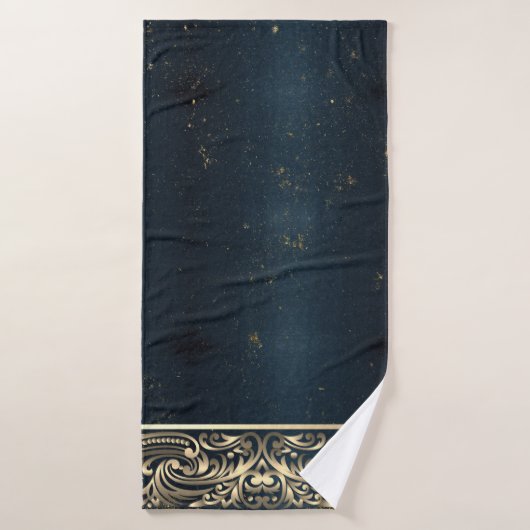 Elegant Chic Gold Swirls Donkerblauw Bad Handdoek (Badhanddoek)