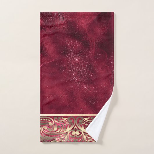Elegant Chic Gold Swirls Sparkle Red Bad Handdoek (Handdoek)