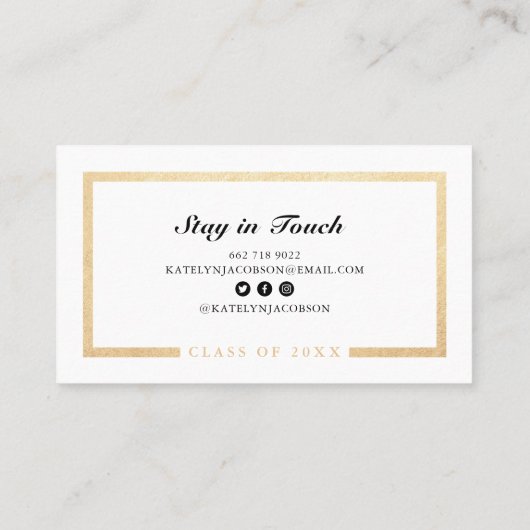 Elegant chic gold white afstuderen class van naam  contactkaartje (Achterkant)