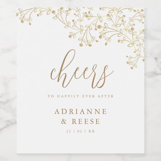 Elegant Chic Gold & White Weddenlabel Wijn Etiket (Enkel label)